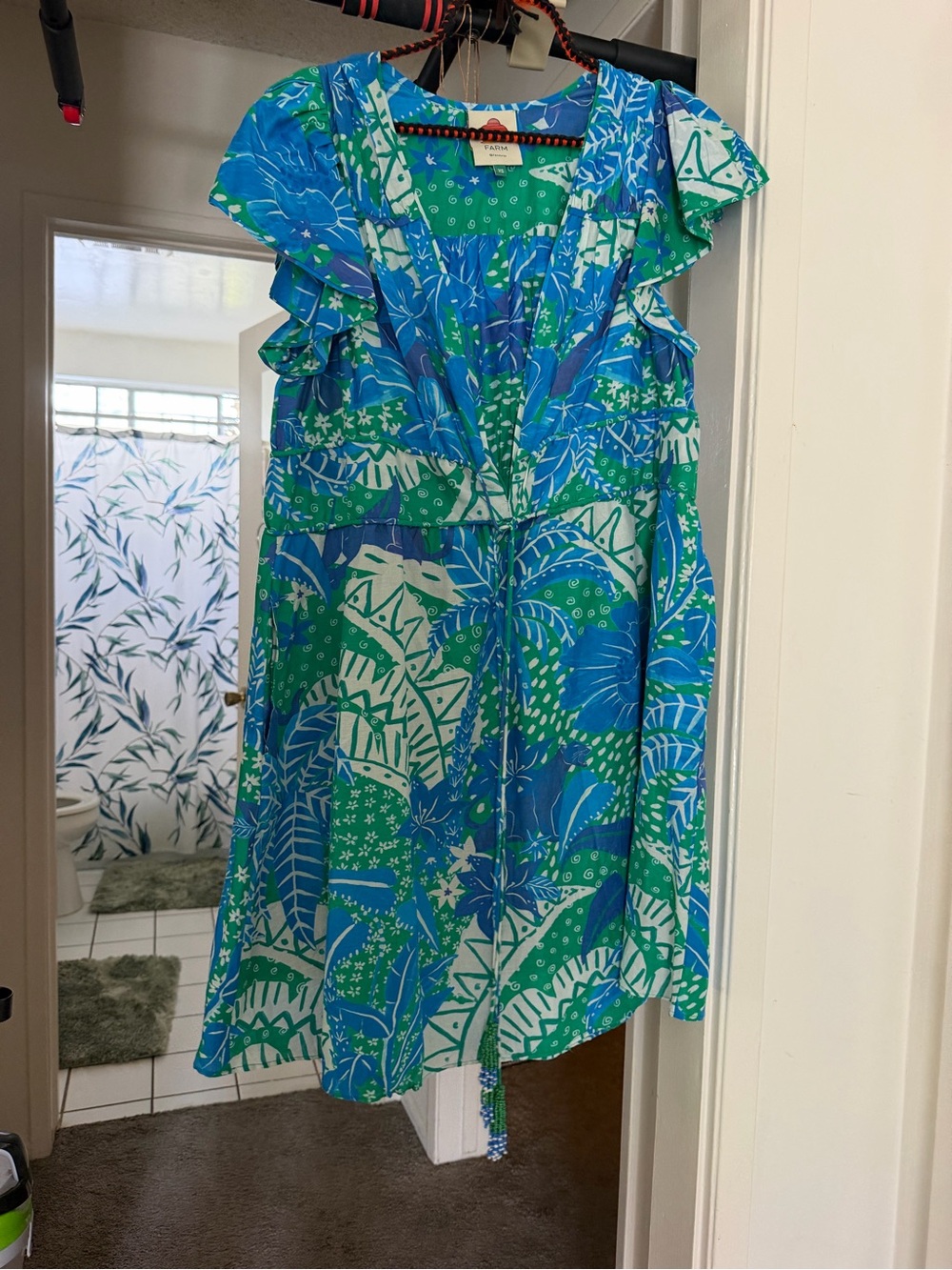 FARM Rio Blue & Green Tropical Ruffle Sundress